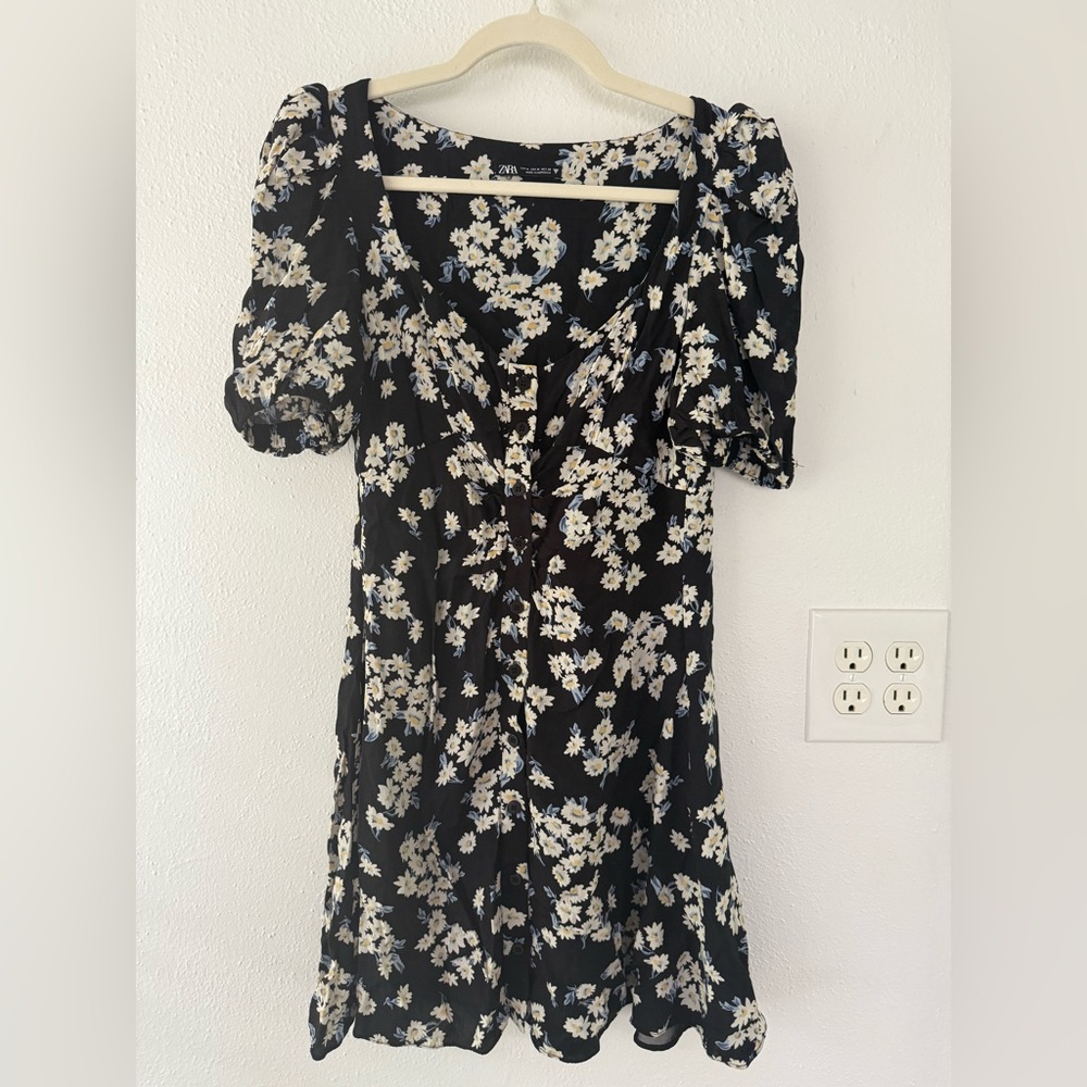 Zara Black and White Floral Midi Dress